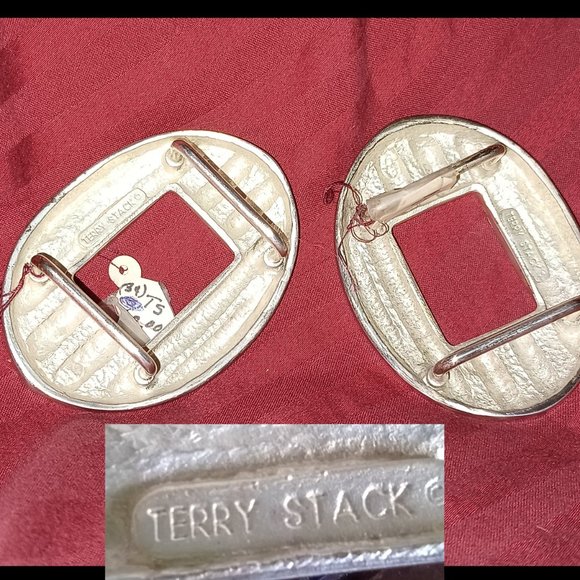 Vntg NEVER USED Designer TERRY STACK Chrome Belt Buckles